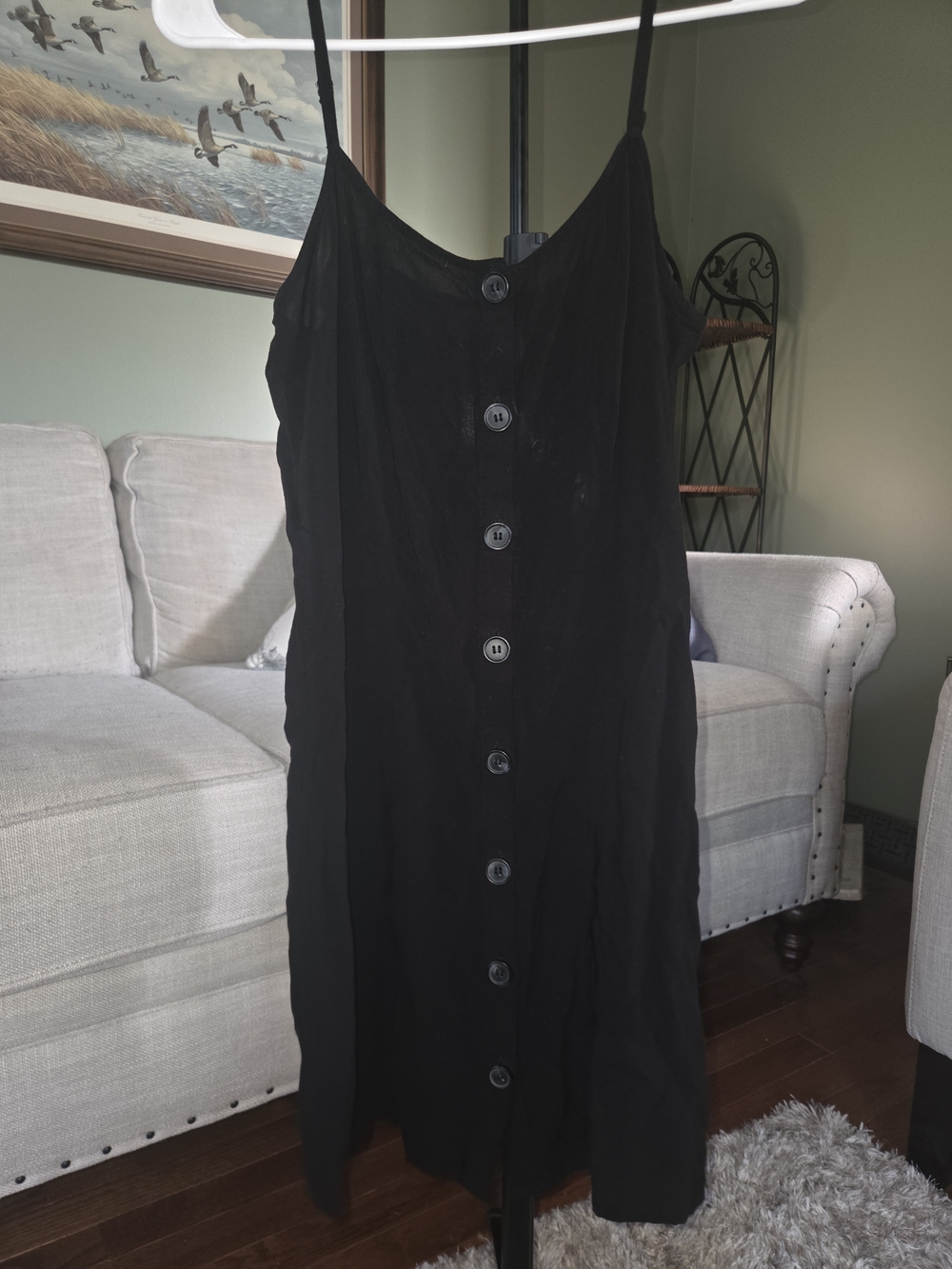 H&M Black Button-Front Spaghetti Strap Mini Dress